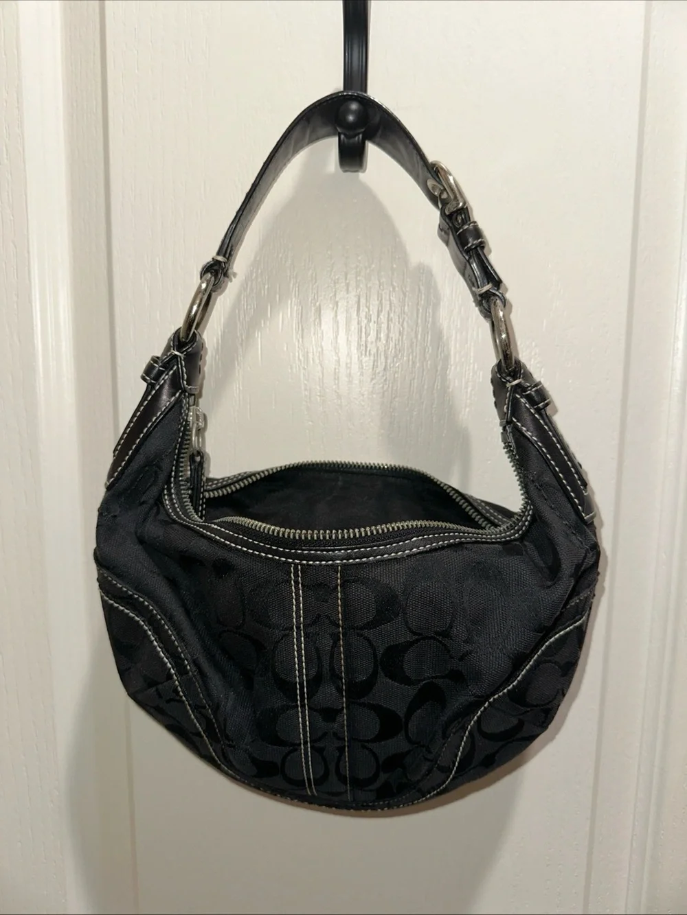 Vintage Coach Vintage Black Signature Canvas Hobo/Crescent Bag 10073